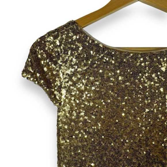 Revelry Chloe Sequin Scoop Neck Cap Sleeve Low Back Dress Gown, Gold, Size 4 NWT - Picture 4 of 16